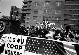 President John F. Kennedy listens as the ILGWU dedicates Co-op housing at Penn Station South