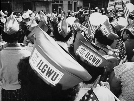 ILGWU members wear 60th anniversary hats during the 1960 Labor Day parade
